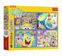 Trefl 4in1 Crazy World of SpongeBob-4 x 250 Pieces-Pack of Four Puzzles for Teenagers, Multicoloured, 13342