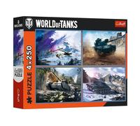 Trefl 4 in 1: World of Tanks, Great Tank Battle-4 x 250 Pieces-Set of Four Teen Puzzles, Multicoloured, 13347