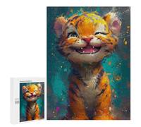 Puzzle 500 PCS Happy Tiger Cub Painting Puzzles Für Erwachsene Puzzle Geburtstagsgeschenk Schwierig Und Herausfordernd Anspruchsvolles Spiel Geschenke 500 PCS