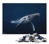 Puzzle 500 Piece Adult Jigsaw Puzzle Humpback Whale in Blue Creative Square Jigsaw Puzzles for Adults & Woodenboard Puzzles Home Decoration Puzzle Toys 500pcs (52x38cm)