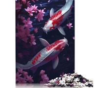 Puzzle 500 Piece Adult Jigsaw Puzzle Koi And Cherry Blossoms Jigsaw Puzzles for Teenagers Wooden Puzzles Home Decoration Puzzle Toys 500pcs (52x38cm)