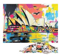 Puzzle 500 Piece Adult Jigsaw Puzzle Sydney Opera House Graffiti Art Creative Square Jigsaw Puzzles for Adults & Woodenboard Puzzles Home Decoration Puzzle Toys 500pcs (52x38cm)