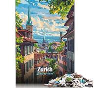 Puzzle 500 Piece Zurich, Switzerland Cityscape Art Jigsaw Puzzle for Adults And Wooden Jigsaw Puzzle Suitable for 18 Years And Up Fun Puzzles Games 500pcs (52x38cm)