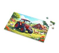 Puzzle 500 Pieces A Farmer Drives A Red Tractor On A Sunny Day, Surrounded By Sheep, Chickens Picture Puzzle 4 Year Old Girl Birthday Gifts Jigsaw Puzzles 500(300PCS)