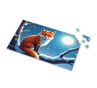 Puzzle 500 Pieces A Fox Sits On A Snowy Branch Under A Full Moon. Picture Puzzle Toddler Puzzles Gift For 4 Year Old Boy(500PCS)
