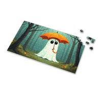 Puzzle 500 Pieces A Friendly Ghost Holding An Orange Umbrella In The Rain Picture Puzzle Puzzles For Toddlers 2-4 Toys For Ages 8-13(500PCS)