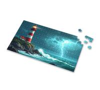 Puzzle 500 Pieces A Lighthouse Stands Tall As Lightning Strikes The Ocean. Picture Puzzle Toddler Puzzles Gift For 4 Year Old Boy(300PCS)
