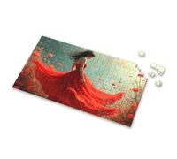 Puzzle 500 Pieces A Woman In A Flowing Red Dress Amidst Vibrant Orange Flowers. Picture Puzzle Easter Toys For Kids Ages 4-8 300 Piece Puzzles(300PCS)