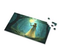 Puzzle 500 Pieces A Woman In A White Dress Stands In A Forest, Reaching For A Glowing Moon. Picture Puzzle Easter Toys For Kids Ages 4-8 300 Piece Puzzles(500PCS)