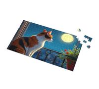 Puzzle 500 Pieces Cat Gazing At The Full Moon Picture Puzzle Toys For Boys 6-8 Gift For 4 Year Old Boy(500PCS)