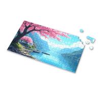 Puzzle 500 Pieces Cherry Blossoms By The Lake With Boats Picture Puzzle 4 Year Old Girl Birthday Gifts Jigsaw Puzzles 500(500PCS)