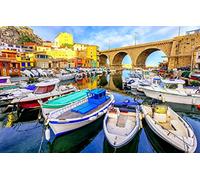 Puzzle 500 pieces Child Boy City sea Bridge coast France Sunny boat Marseille 52x38CM