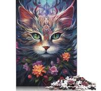 Puzzle 500 Pieces Colorful Cat with Big Eyes Puzzles Jigsaw Adults And Difficulty Puzzles Jigsaw Creative Educational Games Toy Birthday Present 500pcs (52x38cm)