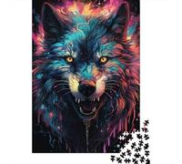 Puzzle 500 Pieces Colorful Psychedelic Illustration of Evil Wolf Jigsaw Boys And Girls Puzzle Jigsaw Puzzle Education Game Toys Family Decoration 500pcs (52x38cm)