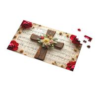 Puzzle 500 Pieces Cross Of Flowers On Sheet Music Picture Puzzle Toys Under 10 Dollars Puzzles For Adults 500 Piece(500PCS)