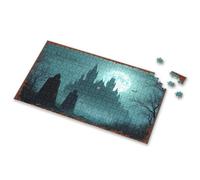 Puzzle 500 Pieces Halloween Night: Two Figures In Cloaks Before A Haunted Castle Picture Puzzle Boy Toys Easter Gifts For Teens(300PCS)