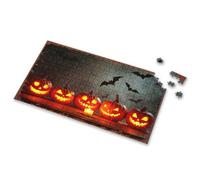 Puzzle 500 Pieces Halloween Pumpkins With Jack-O'-Lantern Faces And Bats Flying In Picture Puzzle Boy Toys Easter Gifts For Teens(500PCS)