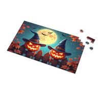 Puzzle 500 Pieces Halloween Pumpkins With Witch Hats Under Full Moon Picture Puzzle Toys For Boys 6-8 Gift For 4 Year Old Boy(300PCS)