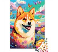 Puzzle 500 Pieces Jigsaws Colorful Art Corgi Creative Square Jigsaw Puzzles for Teenager Wooden Puzzles Jigsaw Puzzles for Adults Gifts 500pcs (52x38cm)