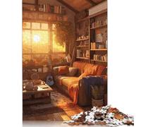 Puzzle 500 Pieces Jigsaws Cozy Bookworm Corner Jigsaw Puzzles for Adults Wooden Jigsaw Interesting Stress Reduction Jigsaw Puzzles 500pcs (52x38cm)