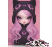 Puzzle 500 Pieces Jigsaws Cute Cat Hoodie Girl Jigsaw Puzzles for Adults Creative Wooden Puzzles Challenge High Difficulty Game Gift for Teenagers 500pcs (52x38cm)