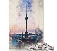 Puzzle 500 Pieces Jigsaws Fernsehturm in Watercolor Jigsaw Puzzles for Adults Wooden Jigsaw Interesting Stress Reduction Jigsaw Puzzles 500pcs (52x38cm)