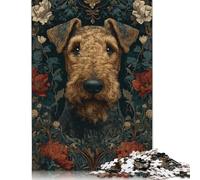 Puzzle 500 Pieces Jigsaws Floral Guardian Airedale Terrier Art Print Jigsaw Puzzles for Adults Wooden Jigsaw Interesting Stress Reduction Jigsaw Puzzles 500pcs (52x38cm)