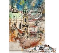 Puzzle 500 Pieces Jigsaws Prague in Watercolor Jigsaw Puzzles for Adults Wooden Jigsaw Interesting Stress Reduction Jigsaw Puzzles 500pcs (52x38cm)