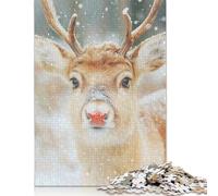 Puzzle 500 Pieces Jigsaws Reindeer in Winter Christmas Creative Jigsaw Puzzles for Adults Woodenboard Puzzles Jigsaw Puzzles for Birthday Festivals Gifts 500pcs (52x38cm)