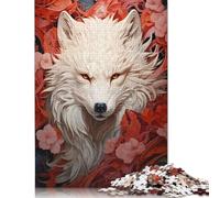 Puzzle 500 Pieces Jigsaws White Wolf in Red Flowers Creative Square Jigsaw Puzzles for Teenager Wooden Puzzles Jigsaw Puzzles for Adults Gifts 500pcs (52x38cm)