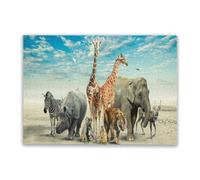 Puzzle 500 Pieces Large Group of African Safari Animals Together Composited in a Scene of The Ground Interesting Parent-Childs Family Entertainment Leisure Fun Interactive Wooden