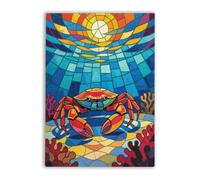 Puzzle 500 Pieces Stained Glass Crab in The Ocean Family Interactive Fun Puzzle Home Decoration