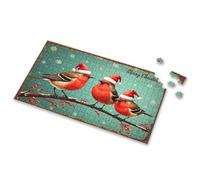 Puzzle 500 Pieces Three Birds Wearing Santa Hats On A Branch With Berries Picture Puzzle 4 Year Old Girl Birthday Gifts Jigsaw Puzzles 500(300PCS)