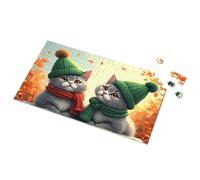 Puzzle 500 Pieces Two Cats In Autumn Hats And Scarves Picture Puzzle Toys For Boys 6-8 Jigsaw Puzzles 500 Pieces(500PCS)