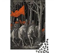 Puzzle 52x38cm/1000pcs Erwachsene A Group of Knights in A Dark And Mysterious Forest Puzzle Damen Herren Holzbrett Präzisions-Interlocking