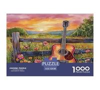 Puzzle 52x38cm/1000pcs Erwachsene Beautiful Rural Scenery at Sunset Puzzle Damen Herren Holzbrett Präzisions-Interlocking Wooden Fence Guitar Flowers