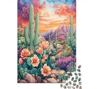 Puzzle 52x38cm/1000pcs Erwachsene Desert Cactus Blooms Puzzle Damen Herren Holzbrett Präzisions-Interlocking Watercolor Desert Landscape