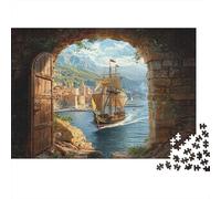 Puzzle 52x38cm/1000pcs Erwachsene Pirate Ship Outside The Doorway Puzzle Damen Herren Holzbrett Präzisions-Interlocking Ltalian Port