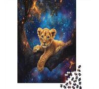 Puzzle 70x50cm/1000pcs Erwachsene Lion Cub on A Branch Puzzle Damen Herren Holzbrett Präzisions-Interlocking Cosmic Background