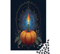 Puzzle 70x50cm/1000pcs Erwachsene Sacred Geometry Orange Pumpkin with Candle Sticking Out of It Puzzle Damen Herren Holzbrett Präzisions-Interlocking