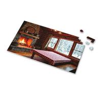 Puzzle A Cozy Cabin Interior With A Warm Fireplace And Snowy Outdoor View. Picture Puzzle 3 Year Old Girl Gifts 1000 Piece Puzzle For Adults(300PCS)