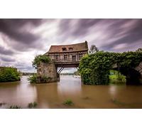 Puzzle Adult 2000 Pieces, Beautiful Natural Landscape, France, River Seine, Broken Bridge, Old Mill 70x100CM