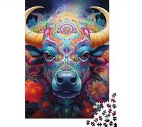Puzzle Adult 500 Piece Psychedelic Buffalo Jigsaw Puzzle Game Wooden Jigsaw Puzzle Teenagers And Fun Puzzles Games 500pcs (52x38cm)