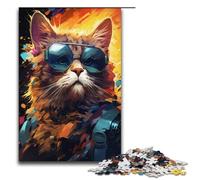 Puzzle Adult Colorful Fantasy Cat with Glasses Jigsaws 1000 Pieces Paper Jigsaw for Kids Age 14 Years Up Challenging Game 1000 PCS(38x26cm)