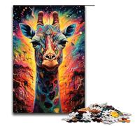 Puzzle Adult Colorful Psychedelic Giraffe in Starry Night Jigsaws 1000 Pieces Wooden Jigsaw for Kids Age 12 Years Up Challenging Game 1000 PCS(75x50cm)