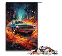 Puzzle Adult Colorful Psychedelic Neon Cars Jigsaws 1000 Pieces Wooden Jigsaw for Kids Age 12 Years Up Challenging Game 1000 PCS(38x26cm)