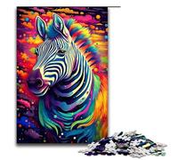 Puzzle Adult Colorful Psychedelic Painting Zebra Jigsaws 1000 Pieces Wooden Jigsaw for Kids Age 12 Years Up Challenging Game 1000 PCS(75x50cm)
