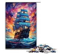 Puzzle Adult Colorful Psychedelic Pirate Ship Jigsaws 1000 Pieces Wooden Jigsaw for Kids Age 12 Years Up Challenging Game 1000 PCS(75x50cm)