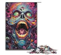 Puzzle Adult Colorful Psychedelic Skull Art Jigsaws 1000 Pieces Wooden Jigsaw for Kids Age 12 Years Up Challenging Game 1000 PCS(38x26cm)