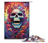 Puzzle Adult Colorful Psychedelic Skull Jigsaws 1000 Pieces Wooden Jigsaw for Kids Age 12 Years Up Challenging Game 1000 PCS(38x26cm)
